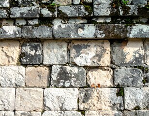 Ancient stone wall with moss and lichen offering a textured, historical backdrop