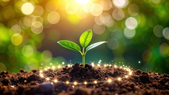 Plant ejecting soil with sun s radiance vibrant plant expels earth illuminated by warm sunlight streaming through the background