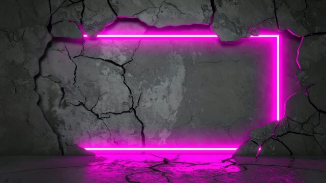 Vibrant neon sign against deteriorating wall vivid neon sign illuminates deeply cracked wall presenting blend of urban decay and modern light