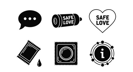Safe sex and love vector icons for health and relationship design