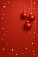 Christmas background with red hanging ornaments and golden sparkles, ideal for festive greeting cards, invitations, marketing materials, and seasonal digital artwork