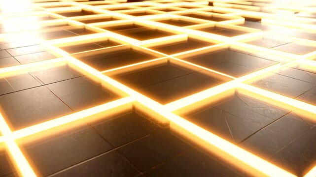 Luminous square maze intricate puzzle showing network of pathways made from brightly lit square elements