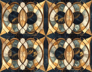 Artistic seamless pattern of decorative mosaic with geometric shapes and ornaments