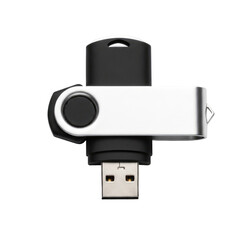 Metallic Silver And Black USB Drive On Transparent Background