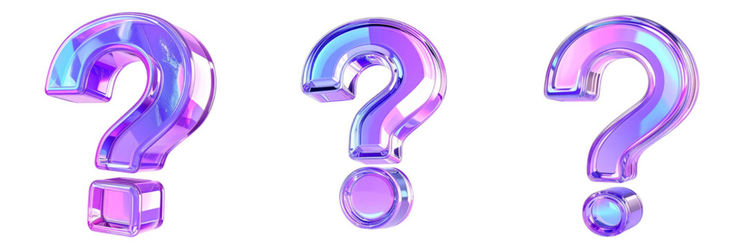Three Dimensional Question Marks In Shades Of Purple And Blue Against A Transparent Background