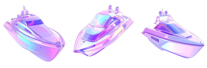Luxury Yacht Boats Collection with Transparent Background in Purple and Pink Tones
