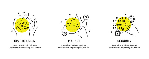 Set of illustrations concept with cryptocurrency. technology, coin, financial, business