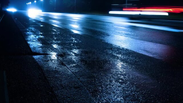 Wet road surface after rain road surface glistens slick with moisture after recent rain reflecting surrounding environment