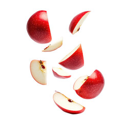 Falling Red Apple Slices Against Transparent Background Displaying Freshness and Vibrant Colors