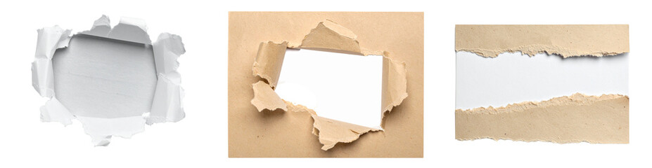Torn Paper With White Holes and Brown Textured Edges Isolated On Transparent Background