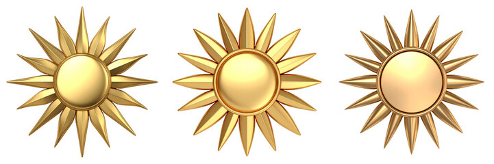 Golden Sun Symbol With Rays On Transparent Background