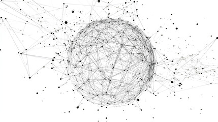 Network connections concept, geometric sphere with lines and dots isolated on white background Stock Illustration 