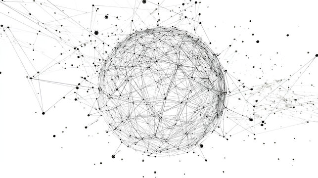 Network connections concept, geometric sphere with lines and dots isolated on white background Stock Illustration 