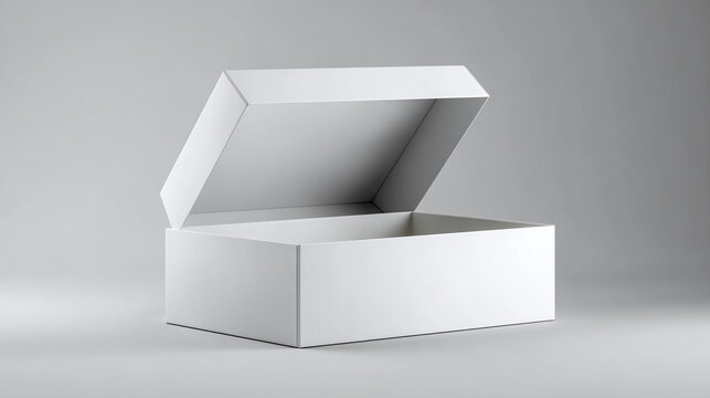 An open blank carton box, with the lid ajar, suggesting a present, or item inside