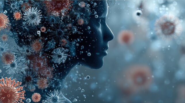 Inner Struggles: A person's profile is subtly interwoven with the visual representation of internal conflict. This abstract composition uses evocative imagery to convey a sense of struggle within.