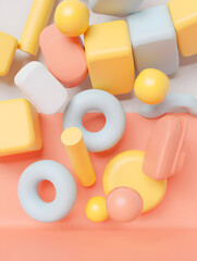 3D soft shapes, abstract background, floating rounded forms, pastel tones