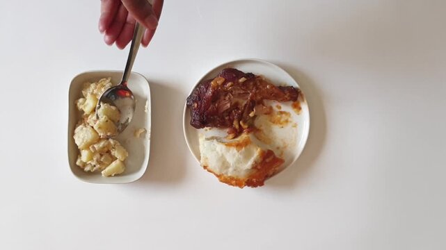 Pap and Chicken Lunch on White Background