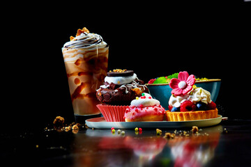 Mini Torten mit Deko und Milchschake