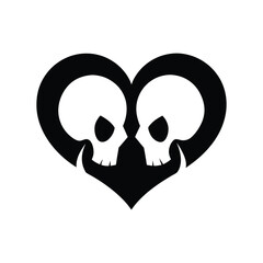 Gothic skulls facing heart silhouette forming a dark romantic symbolic concept Vector illustration