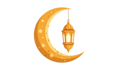 Ramadan Lantern on Crescent Moon Illustration for Islamic Celebrations