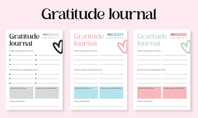 Gratitude Journal Template Design. Daily Gratitude Planner Page. Self Care Printable Journal. Mindfulness Worksheet, Pastel Planner Page Set. Wellness Planner Design