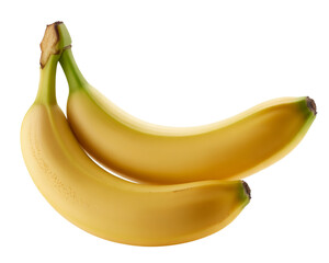 Two ripe yellow bananas clustered together isolated on transparent background
