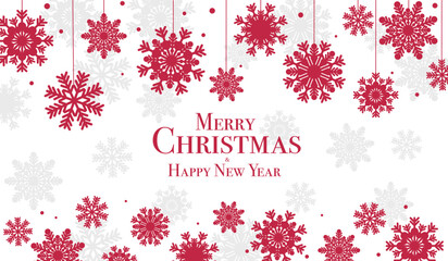 Elegant red snowflake Christmas and New Year greeting card desig.Classic red snowflake Christmas illustration