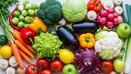 Vibrant assortment of fresh healthy vegetables and fruits