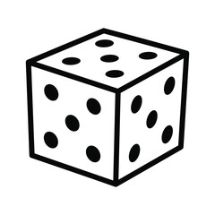Black and white line art icon of a single six-sided die.