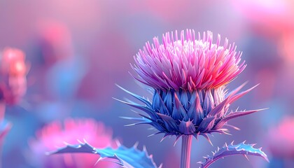 Dreamy thistle flower with vibrant pink and purple hues, a stunning botanical beauty perfect for spring designs and nature-inspired projects