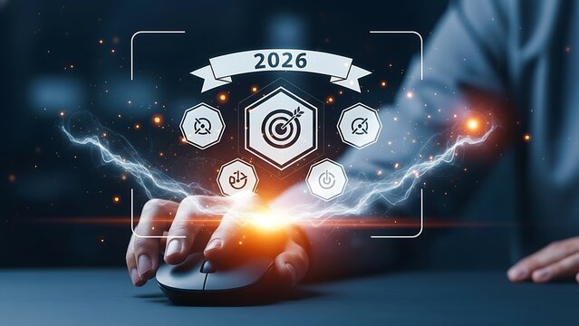 Strategic planning for 2026 a businessman s vision of future goals and technological advancement for business success and innovation - Powered by Adobe