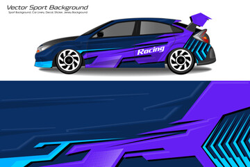 Sporty Racing Car wrap blue livery design white background