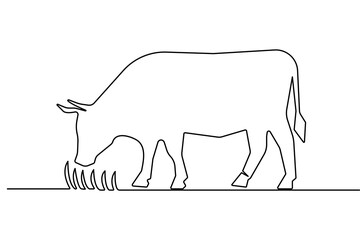 Minimalist sketch of a farm animal black stroke continuous line drawing eating grass