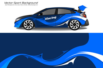 Sporty Racing Car wrap blue livery design white background