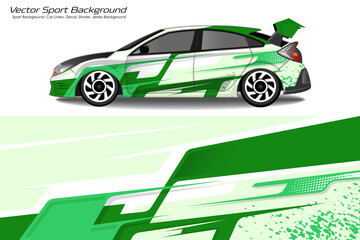 Sporty Racing Car wrap green livery design white background