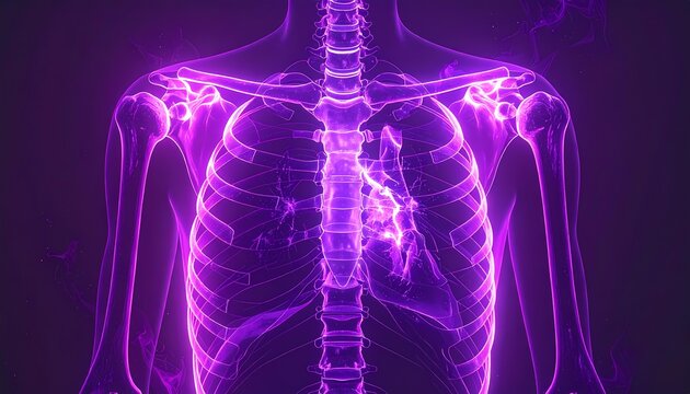 Luminous Glowing Upper Body Skeleton Anatomy Structure Futuristic Illustration
