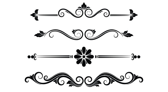 Vintage Ornamental Swirl Flourish Dividers and Borders Vector Set for Decorative Text Separation and Classic Design Elements.