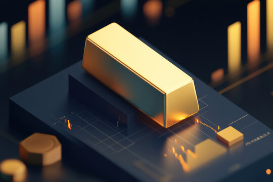 Gold bar with financial data and charts, business and finance concept. a gold bar with financial data and charts, representing business and finance concepts. - Powered by Adobe