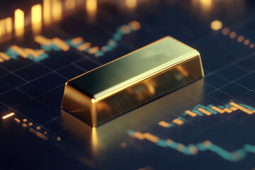 Gold bar with financial data and charts, business and finance concept. a gold bar with financial data and charts, representing business and finance concepts.
