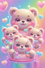 hygge-style valentine&rsquo;s day postcard featuring a cute stylized bear in warm pastel colors with soft heart elements and simple nordic decorative motifs