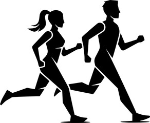 Obraz premium Silhouette of a Man and Woman Running Active Lifestyle Illustration 