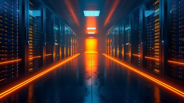 Server room aisle in data center processing big data - Powered by Adobe