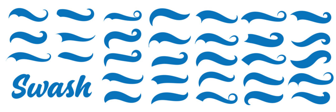 Sporty swirling tail icon in flat line set. football, baseball typography swashes Texting tail for lettering or old varsity sport logo vector for apps or web retro isolated on transparent background