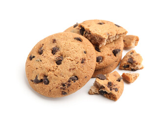 Delicious chocolate chip cookies isolated on white
