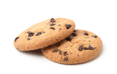 Delicious chocolate chip cookies isolated on white