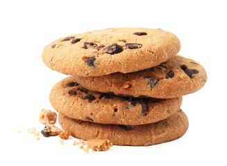 Yummy chocolate chip cookies isolated on white
