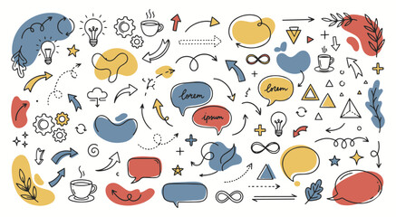 Hand-Drawn Vector Doodle Elements Arrows, Speech Bubbles, Business Icons, & Abstract Shapes Design Kit Collection