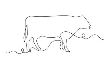 Cow continuous one line drawing minimalist style isolate outline vector illustration
