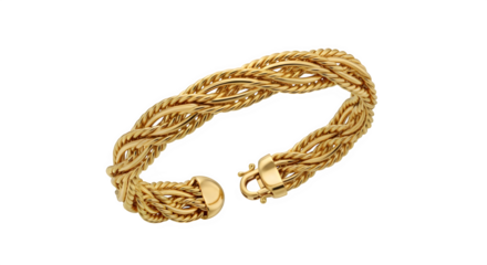 Elegant gold braided bracelet with intricate design isolated on transparent background