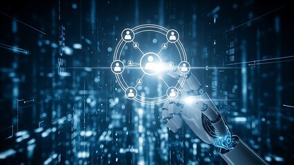 Futuristic cyber security concept digital hand reaching for a glowing padlock in a complex network of data and code